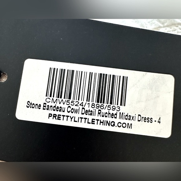 PrettyLittleThing Stone Bandeau Cowl Detail Ruched MIDI Dress Size 0 - Picture 13 of 16